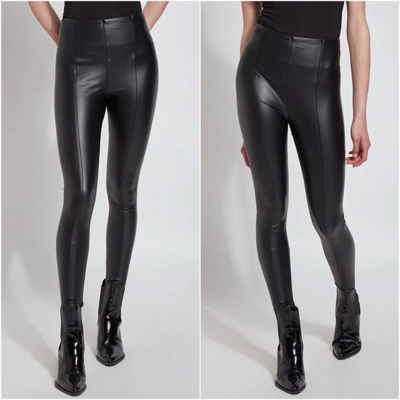 Lysse Hi-Waist Vegan Leather Leggings Black Curvy 1X Women's Stretch Pull-On